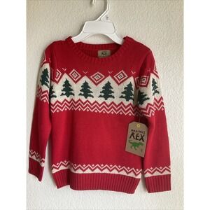 Maximus Rex Red Christmas Holiday Sweater Trees Boys Size 6 New